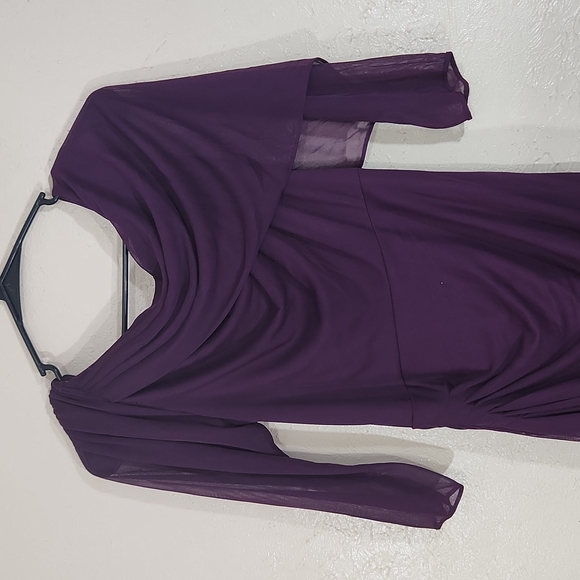 Adrianna Papell Plum Purple Sheer Fitted Dress SZ 6 - Picture 5 of 7
